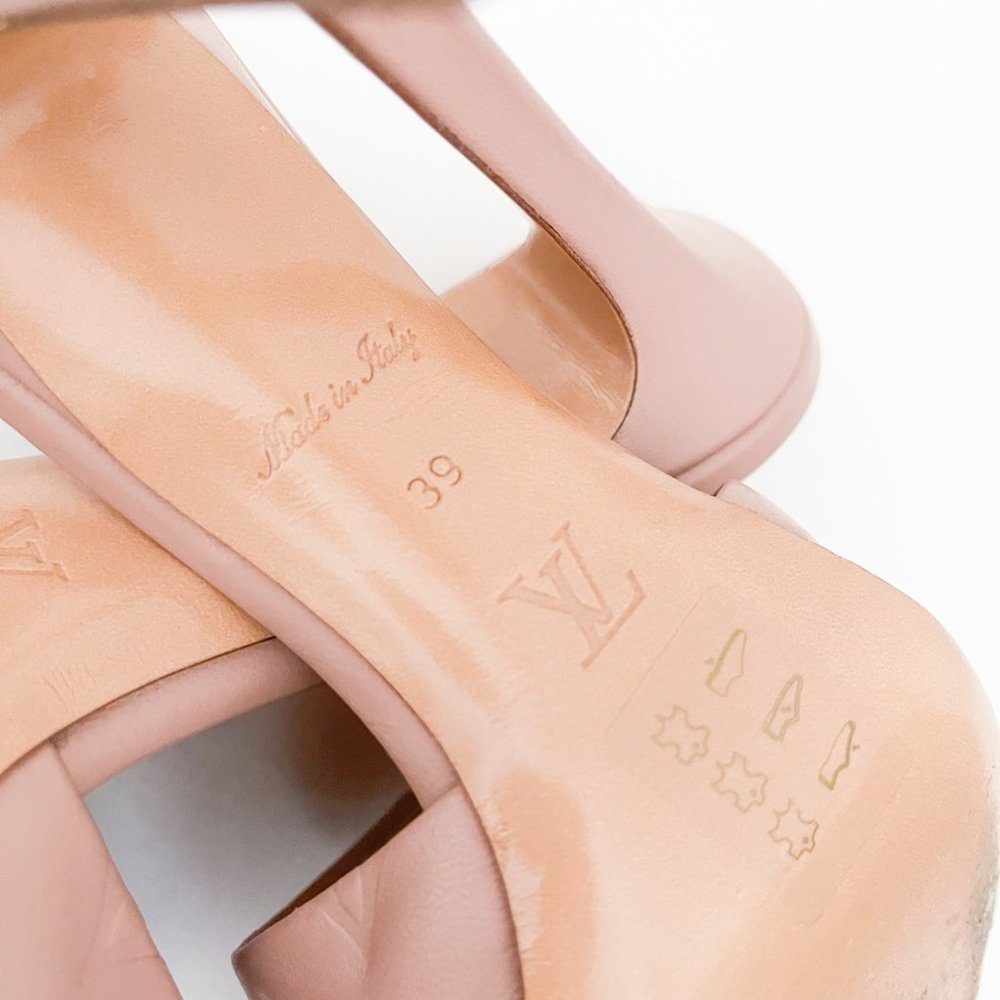 Louis Vuitton Revival Mule Monogram Heel Padded Heels Sandals Natural Nude Beige - Picture 15 of 16